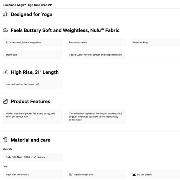 LULULEMON ALIGN HIGH-RISE 21” WATER DROP WOMENS PLUS SIZE 16 LEGGINGS NULU NWT - Picture 4 of 10